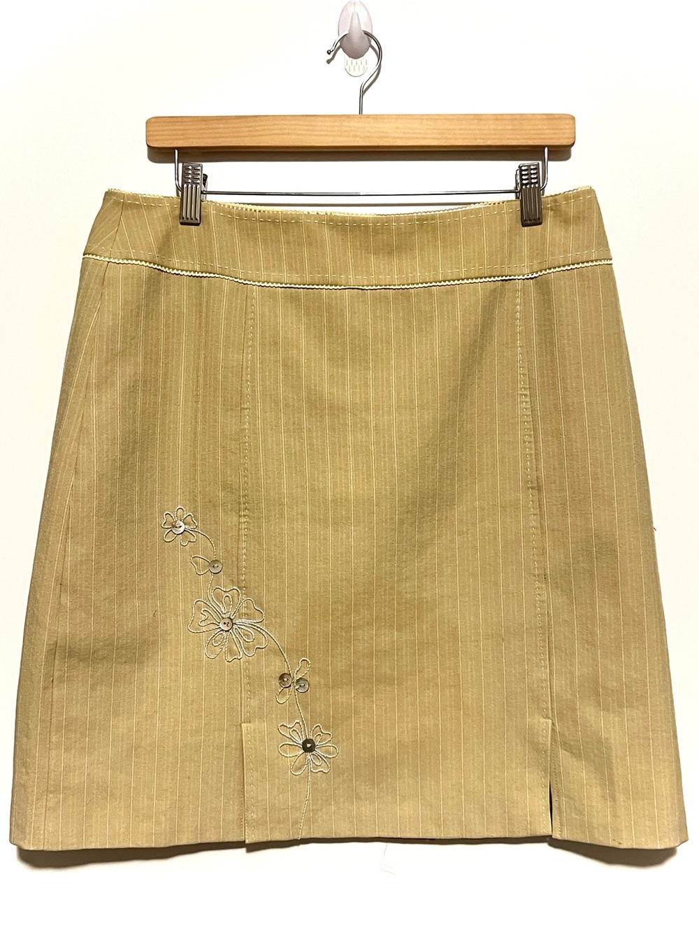 Marie Claire Tan Pinstripe Embroidered A-Line Skirt Size 11